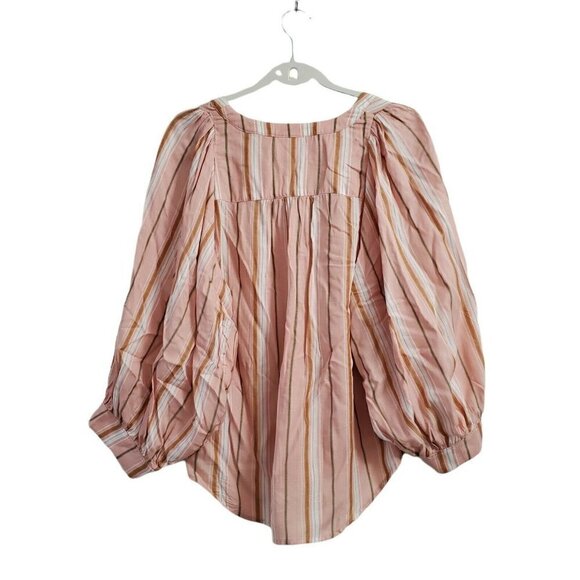 Anthropologie Maeve Blouse Small Pink Byron Striped Balloon Sleeve Boho Top - Picture 8 of 11